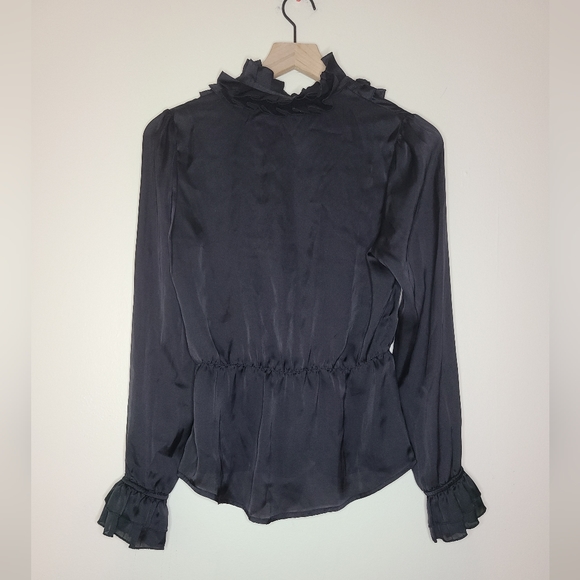 Lapis black satin ruffle blouse - Picture 2 of 7